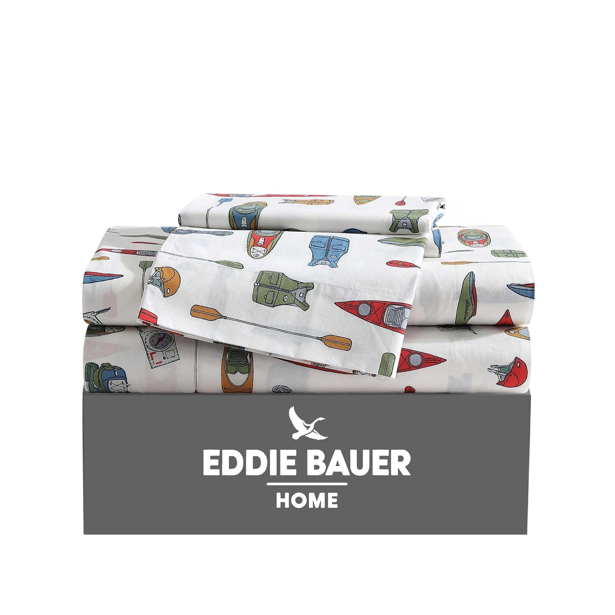 Eddie Bauer - Juego de sábanas Individuales, Juego de Ropa de Cama de percal de algodón, decoración del hogar crujiente y Fresca (Kayak Adventure, Individual)