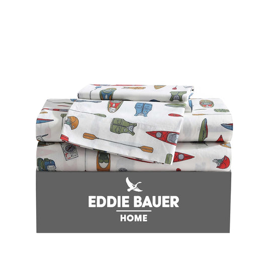Eddie Bauer - Juego de sábanas Individuales, Juego de Ropa de Cama de percal de algodón, decoración del hogar crujiente y Fresca (Kayak Adventure, Individual)