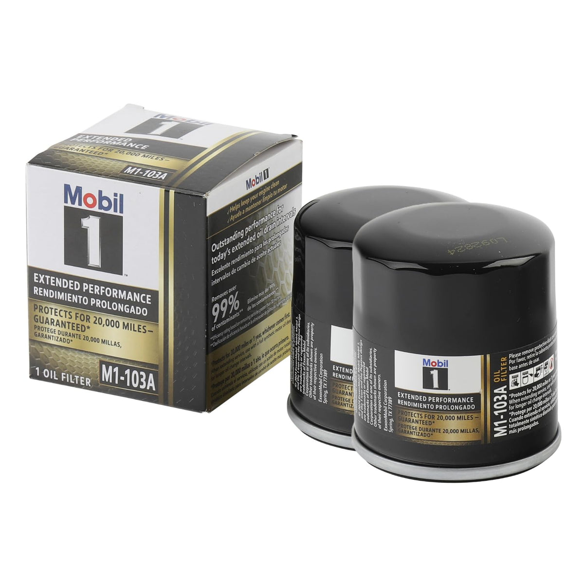 Mobil 1 Filtro de aceite de rendimiento extendido, M1-103A | Paquete de 2 | Mezcla sintética, protección de alta eficiencia de 25.000 millas
