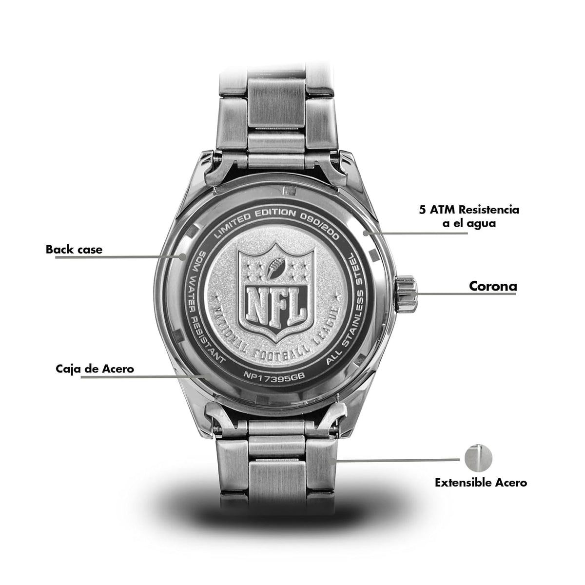 Nivada Swiss Edición Especial Green Bay Packers Reloj para Hombre Extensible de Acero Carátula Negra Indicadores Arábigos Taquímetro Caja 42MM