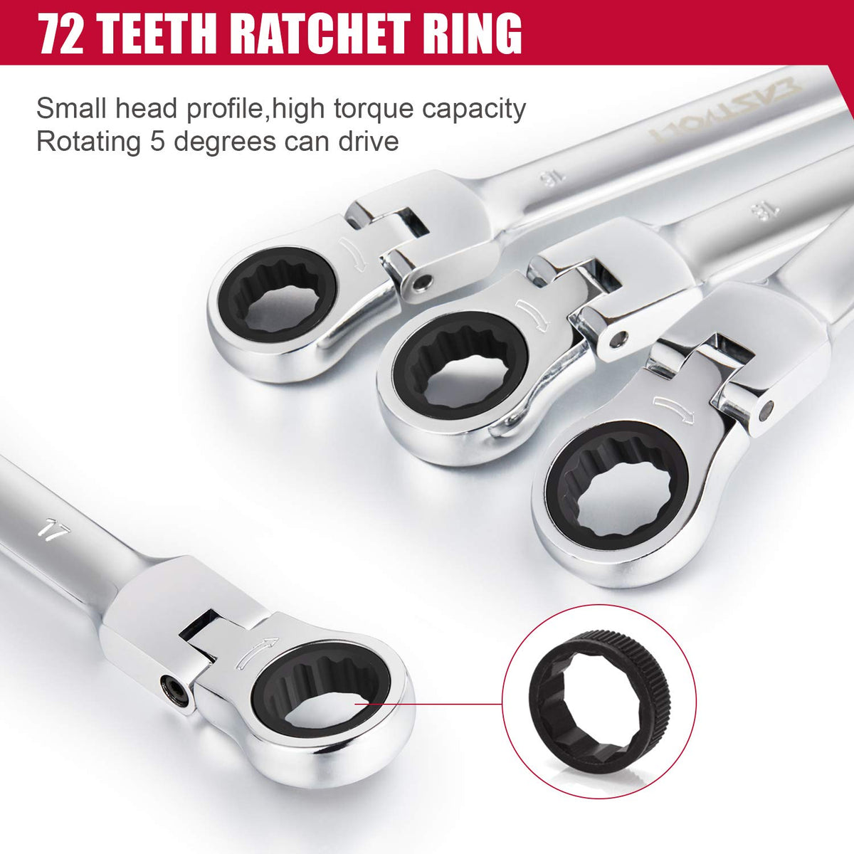 Eastvolt EVHT1201 - Juego de llaves de trinquete de cabeza flexible, métricas de 8 mm a 19 mm, kits de llaves combinadas de acero al cromo vanadio con caja de herramientas, juego de 12 piezas