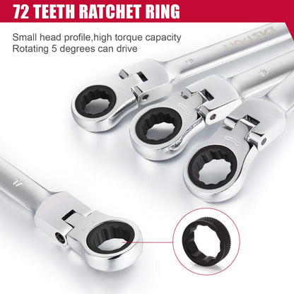 Eastvolt EVHT1201 - Juego de llaves de trinquete de cabeza flexible, métricas de 8 mm a 19 mm, kits de llaves combinadas de acero al cromo vanadio con caja de herramientas, juego de 12 piezas