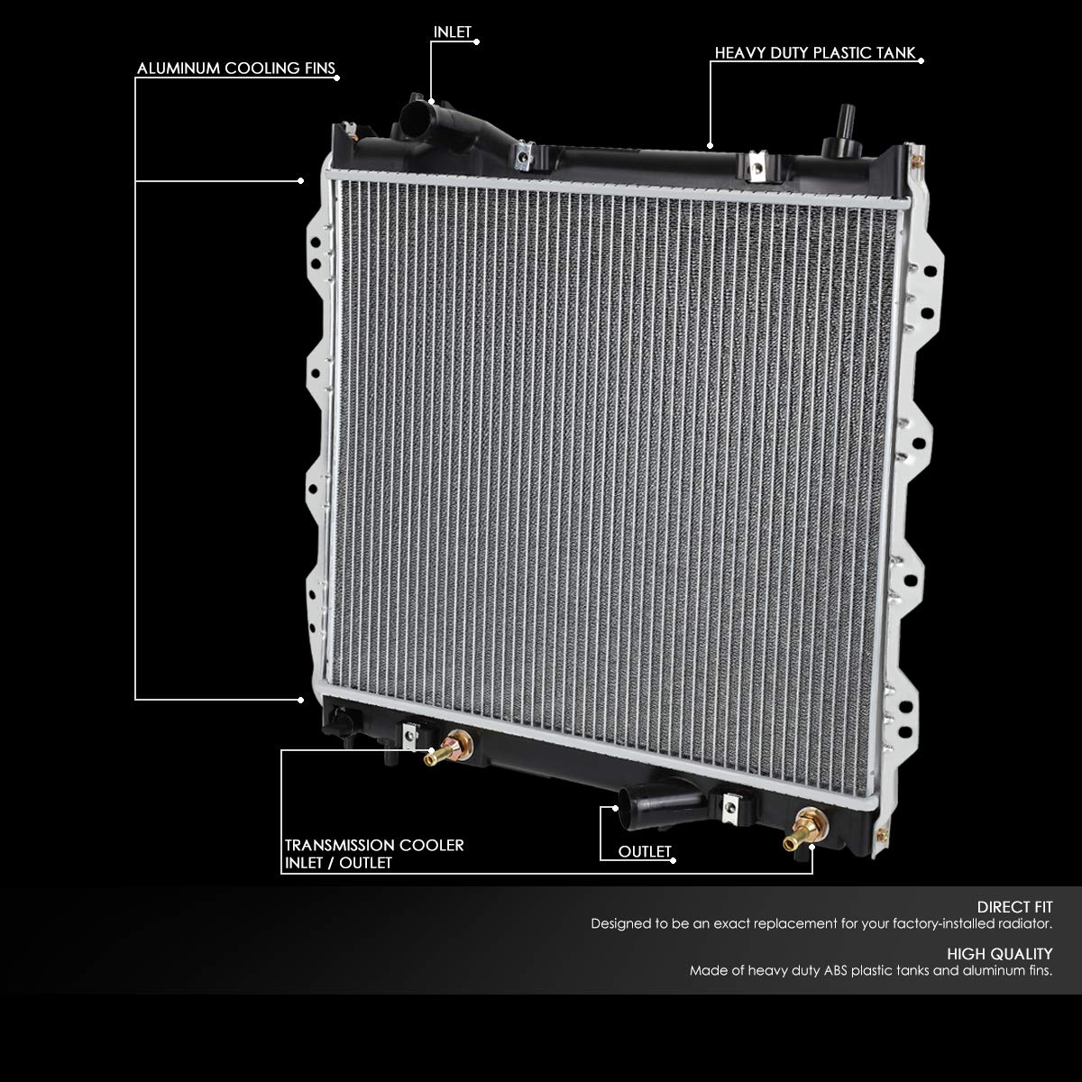 DNA Motoring OEM-RA-2298 Radiador de núcleo de aluminio completo estilo OE compatible con 01-10 PT Cruiser AT, 20-3/8 pulgadas de ancho x 18 pulgadas de alto x 1 pulgada de profundidad, entrada de 1-1/4 pulgadas, salida de 1-3/8 pulgadas