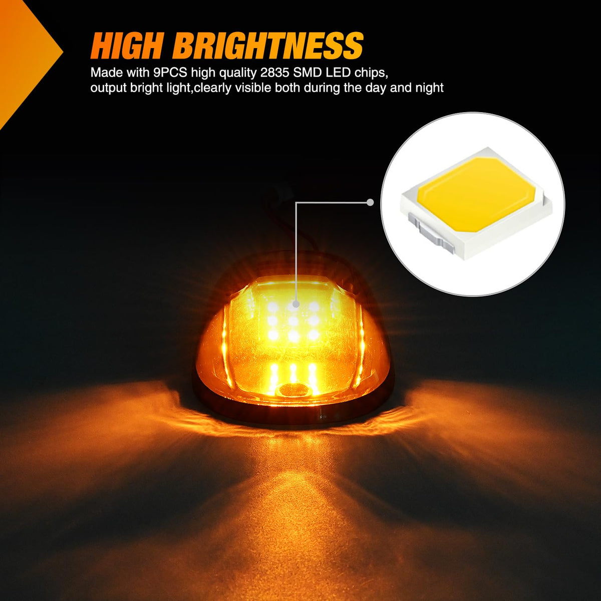 Nilight LED Cab Marker Lights 5 PCS 9 LED Smoke Lens Amber Roof Running Clearance Light Compatible with 1999 2000 2001 2002 Dodge Ram 2500 3500 Pickup Trucks