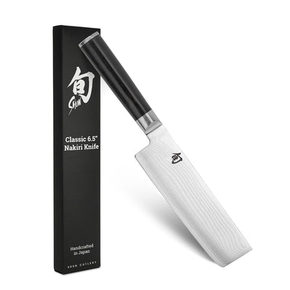 Shun Cuchillo Nakiri Clásico 16,5 cm | Hecho a mano en Japón, hoja de acero doble biselado 16°, mango de madera de ébano en forma de D