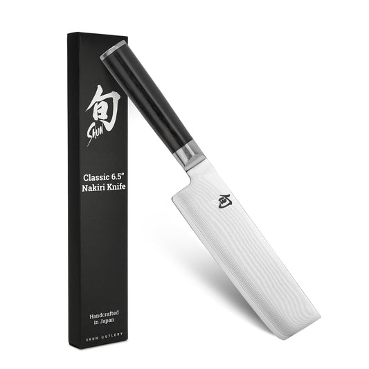 Shun Cuchillo Nakiri Clásico 16,5 cm | Hecho a mano en Japón, hoja de acero doble biselado 16°, mango de madera de ébano en forma de D