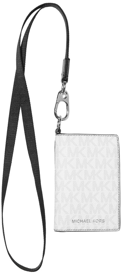 Michael Kors Malone Lanyard Billetera Billetera Blanca Brillante, Blanco brillante