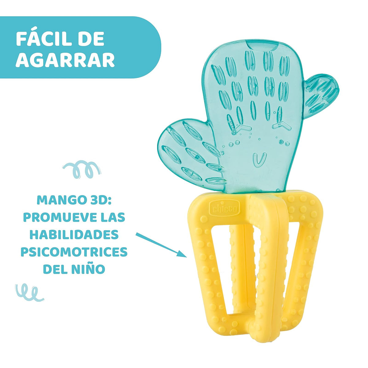 Chicco Refreshing - Mordedor de Silicona Refrescante que Enfría y Alivia las Encias, Anillo De Dentición Bebés 4m+, Refrigerante para Refrigerador, Fácil de Agarrar, Diseño Cactus