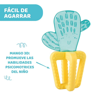 Chicco Refreshing - Mordedor de Silicona Refrescante que Enfría y Alivia las Encias, Anillo De Dentición Bebés 4m+, Refrigerante para Refrigerador, Fácil de Agarrar, Diseño Cactus