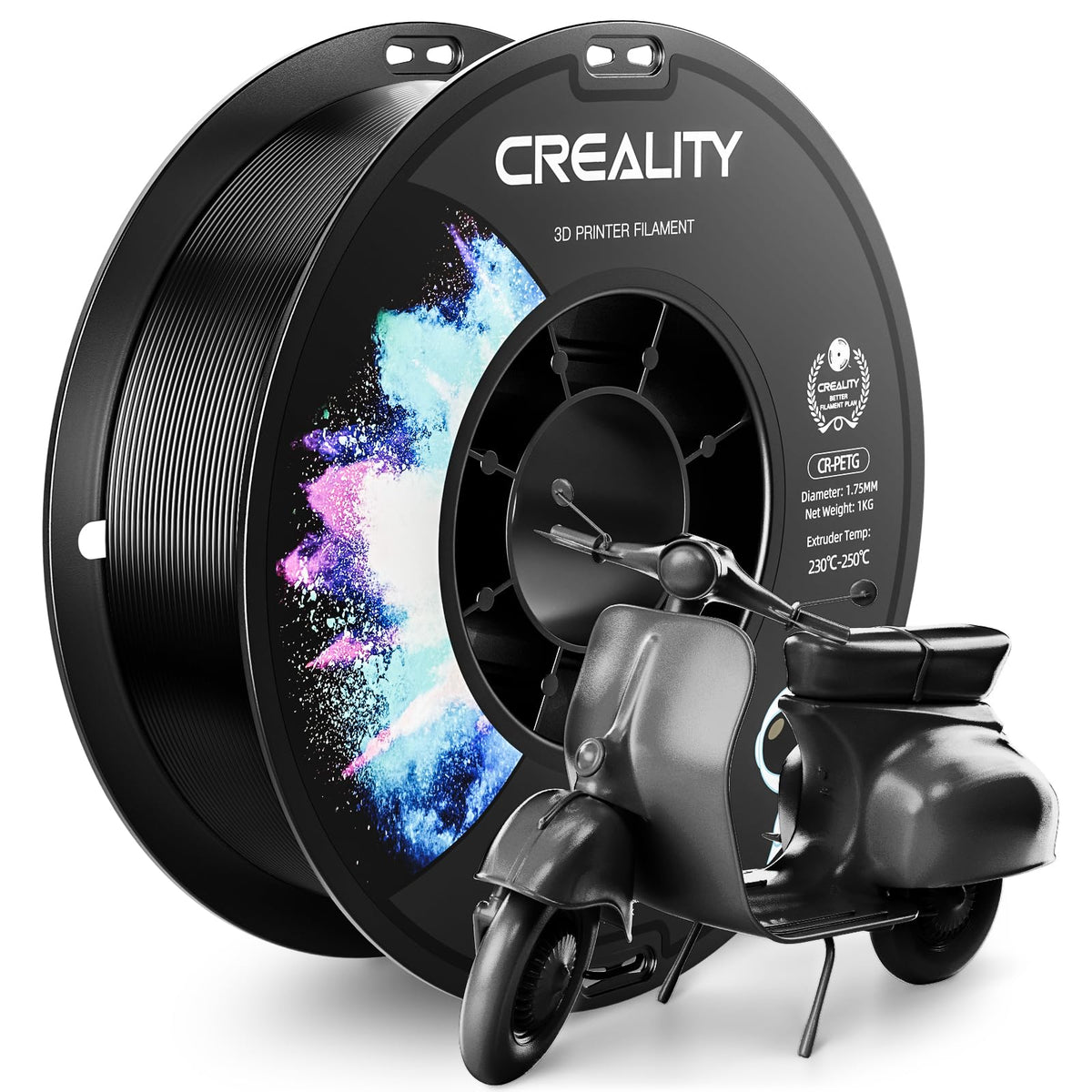 CREALITY - Filamento PETG de 1,75 mm, 1 kg, negro, apto para impresoras 3D Ender, Bambu Lab, Anycubic, ELEGOO FDM