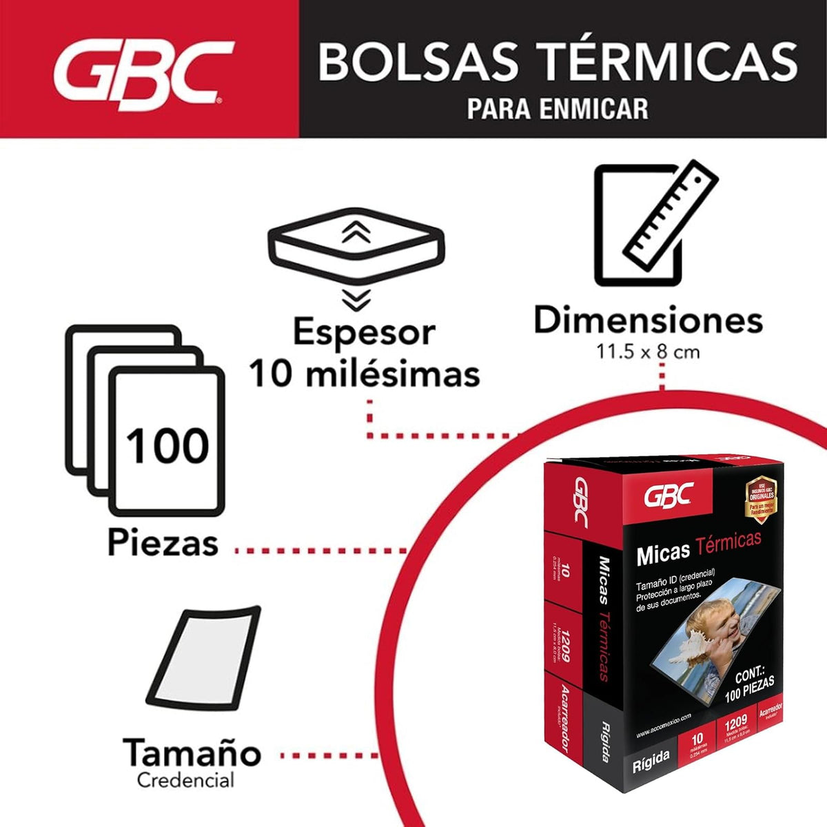 GBC Mica Térmica Rígida para laminar, 11.5 x 8 cm, 10 mil, caja con 100 Piezas. M130226