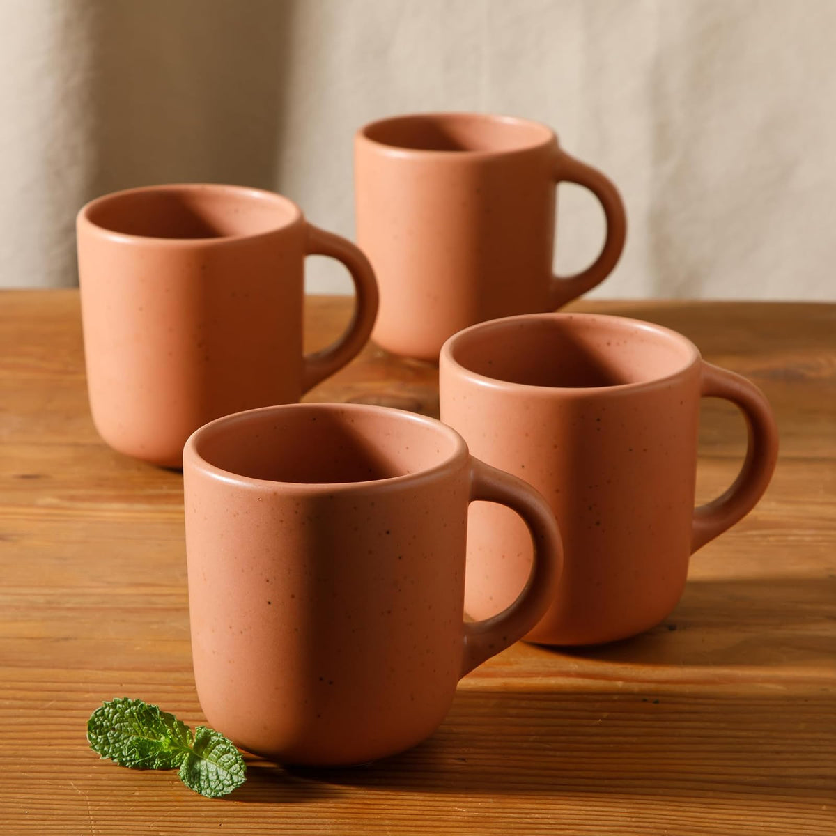 - Juego de 4 tazas de arcilla de Córcega, Terracota, Mate, Sólido, Adecuado para lavaplatos y microondas