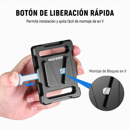 NEEWER Mini Placa de Batería con Montaje en V con Abrazadera Súper Cangrejo y Bloqueo QR para Trípode de Luz C Soporte Gimbal Columna y Varilla de 15mm,Compatible con FXLION Sony Batería,PS005