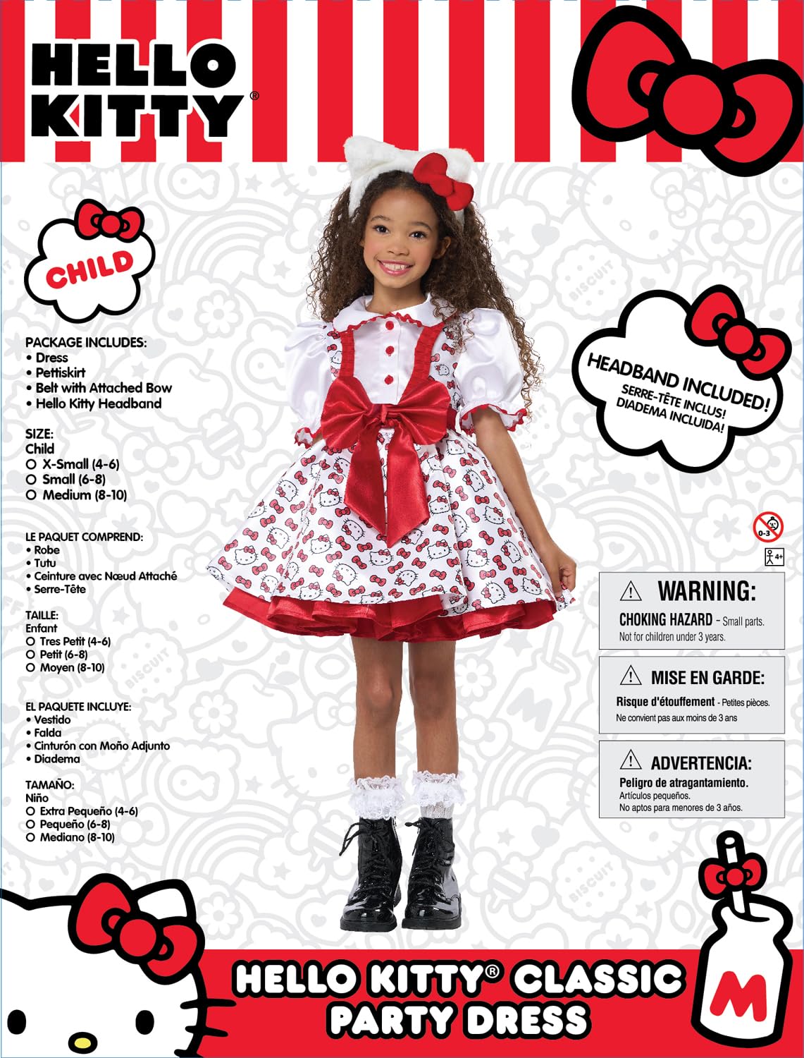 California Costumes Hello Kitty - Vestido de fiesta clásico, niño, mediano, blanco/rojo