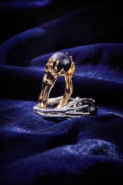 Alex and Ani - Anillo de bola de vidrio, sin níquel, elegante pieza de declaración, tamaño 7, anillo grueso hecho a mano de estilo gótico