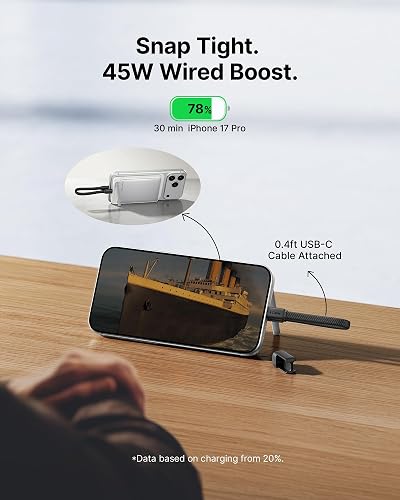 INIU para Cargador magnético portátil, Certificado Qi2, Banco de energía magnético más Delgado de 45 W 10000 mAh, con Cable USB C, para iPhone 17, 16, 15, 14, etc. Esencial de Viaje para Senderismo