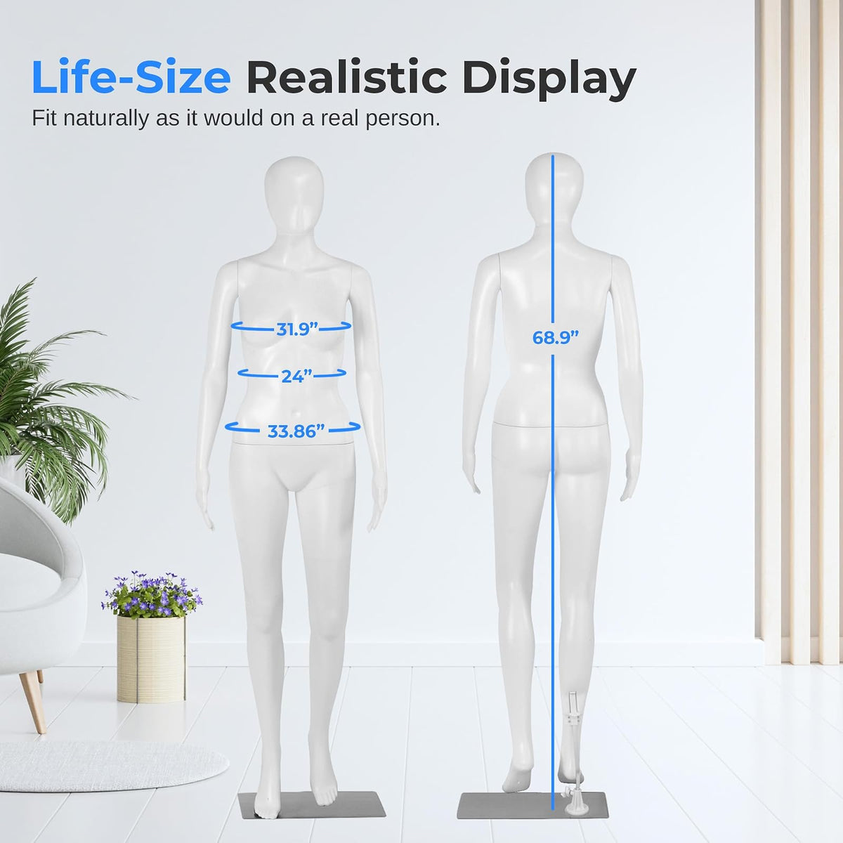 SERENE-LIFE Traje Torso Femenino de 68.9 Pulgadas Maniquí Desmontable, Soporte para Cuerpo, Estándar
