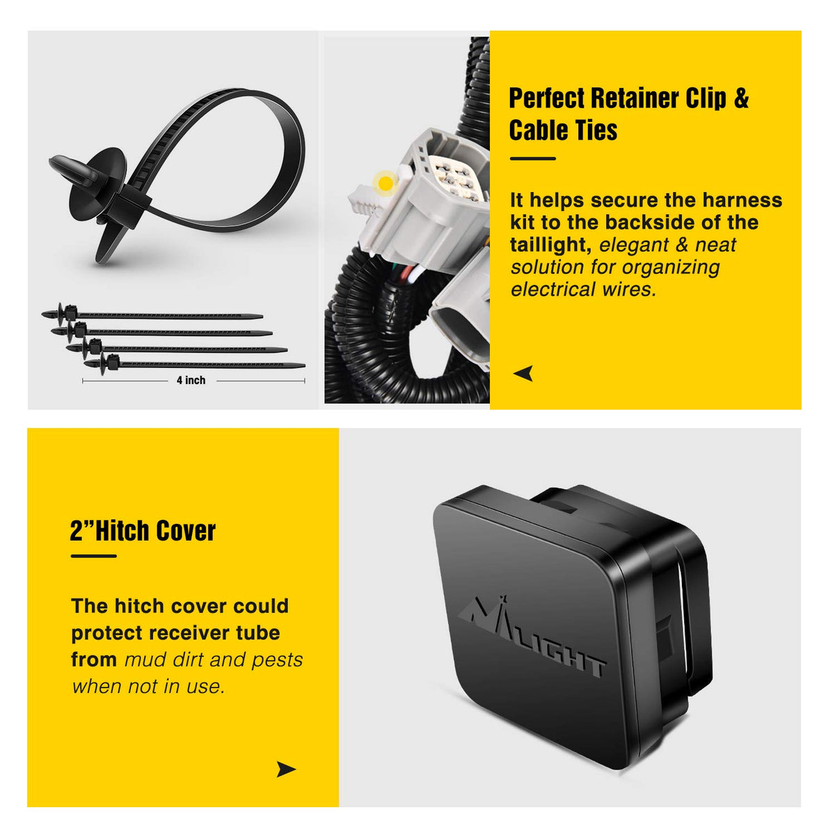 Nilight - Kit receptor de enganche para remolque y parachoques trasero JK-61A de 2 pulgadas, compatible con Jeep Wrangler JK de 4 puertas y 2 puertas Unlimited 2007-2018, con arnés de cableado de 4 pines (no incluye los modelos JL)