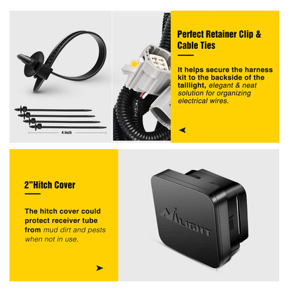 Nilight - Kit receptor de enganche para remolque y parachoques trasero JK-61A de 2 pulgadas, compatible con Jeep Wrangler JK de 4 puertas y 2 puertas Unlimited 2007-2018, con arnés de cableado de 4 pines (no incluye los modelos JL)