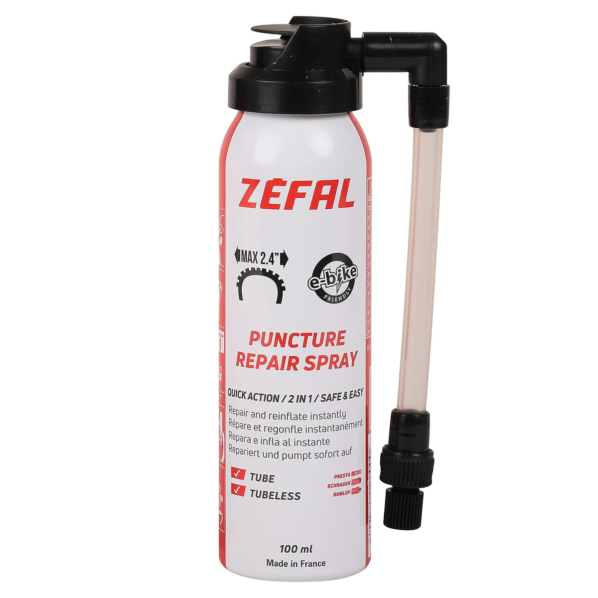 Zéfal Spray Anti-Ponchadura Repair 100 mL ‍ | Sella y Repara Neumáticos al Instante | Uso Único 2 Bar + Abrazadera | Compatible con Válvulas Presta y Schrader