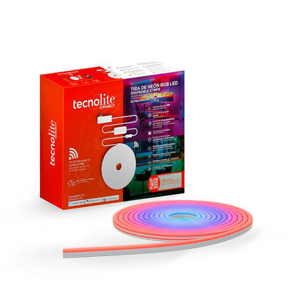 Tecnolite Connect - Tira LED Neón Inteligente WiFi 5 metros, 60 W Luz RGB + Blanca, IP65, Compatible con App móvil y Alexa. Google, Siri, Lámpara Interior