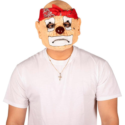 Ghoulish Productions Máscara Thug Clown Full Head de Látex – Payaso de Barrio Cholo con Pañuelo Rojo y Expresión Intimidante – Máscara Realista para Halloween, Disfraces y Coleccionistas