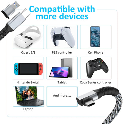 Cable Link VR de 16 pies compatible con Meta Oculus Quest 2/Quest 3/Pro Pico, accesorios trenzados de nailon y juegos de PC Steam VR, cable USB 3.0 de transferencia de datos tipo C, para auriculares VR