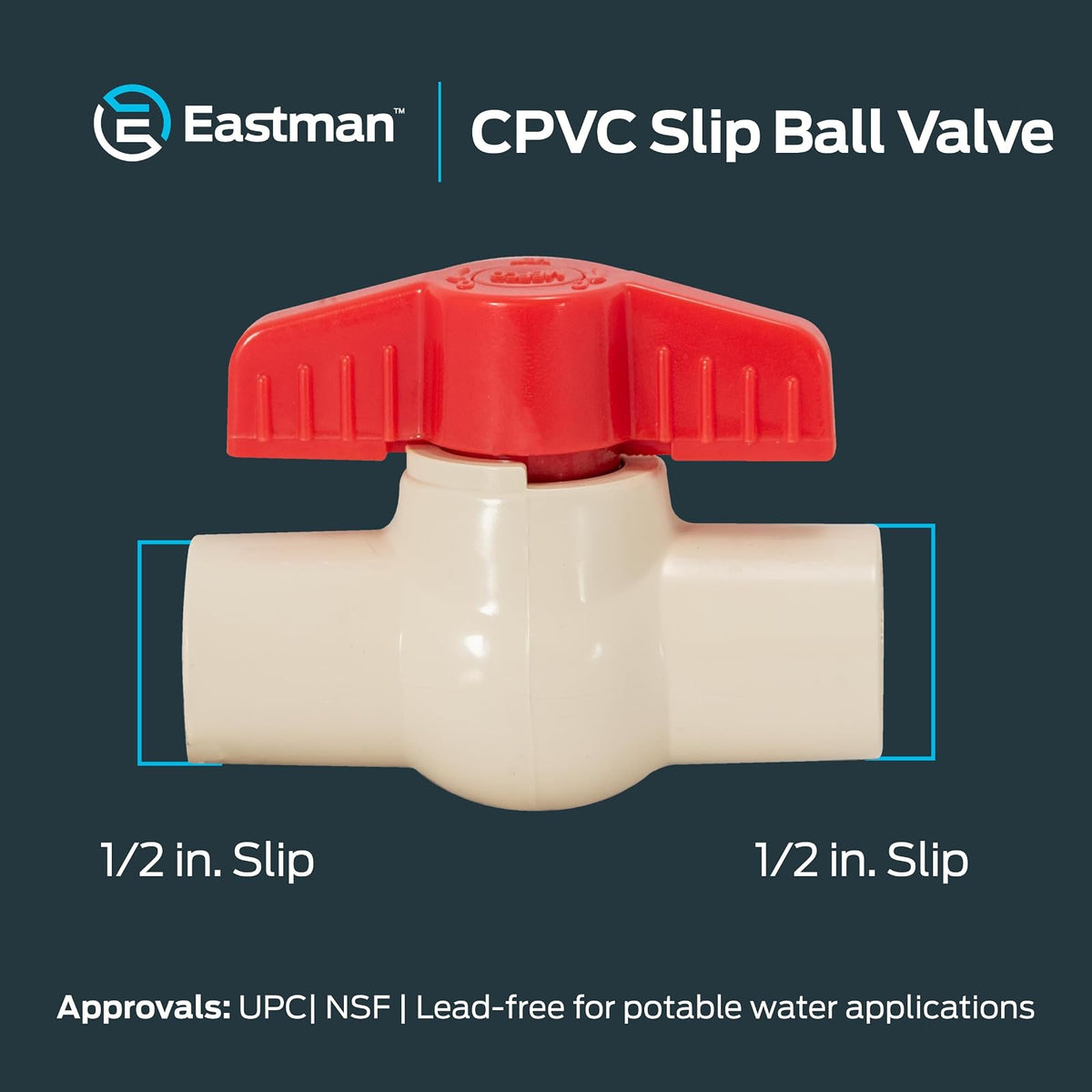Eastman 48636 - Válvula de bola deslizante CPVC de 1/2 pulgada, color blanco