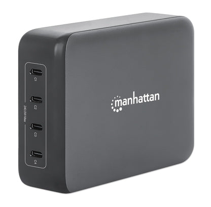 Manhattan 102667 Estación de Carga PD 4 Puertos USB-C 240 W Power Delivery 3.1 GAN, hasta 140 W por Puerto, Carga Rápida Inteligente, Compacta y Segura, Compatible Laptops, Teléfonos y Tablets.