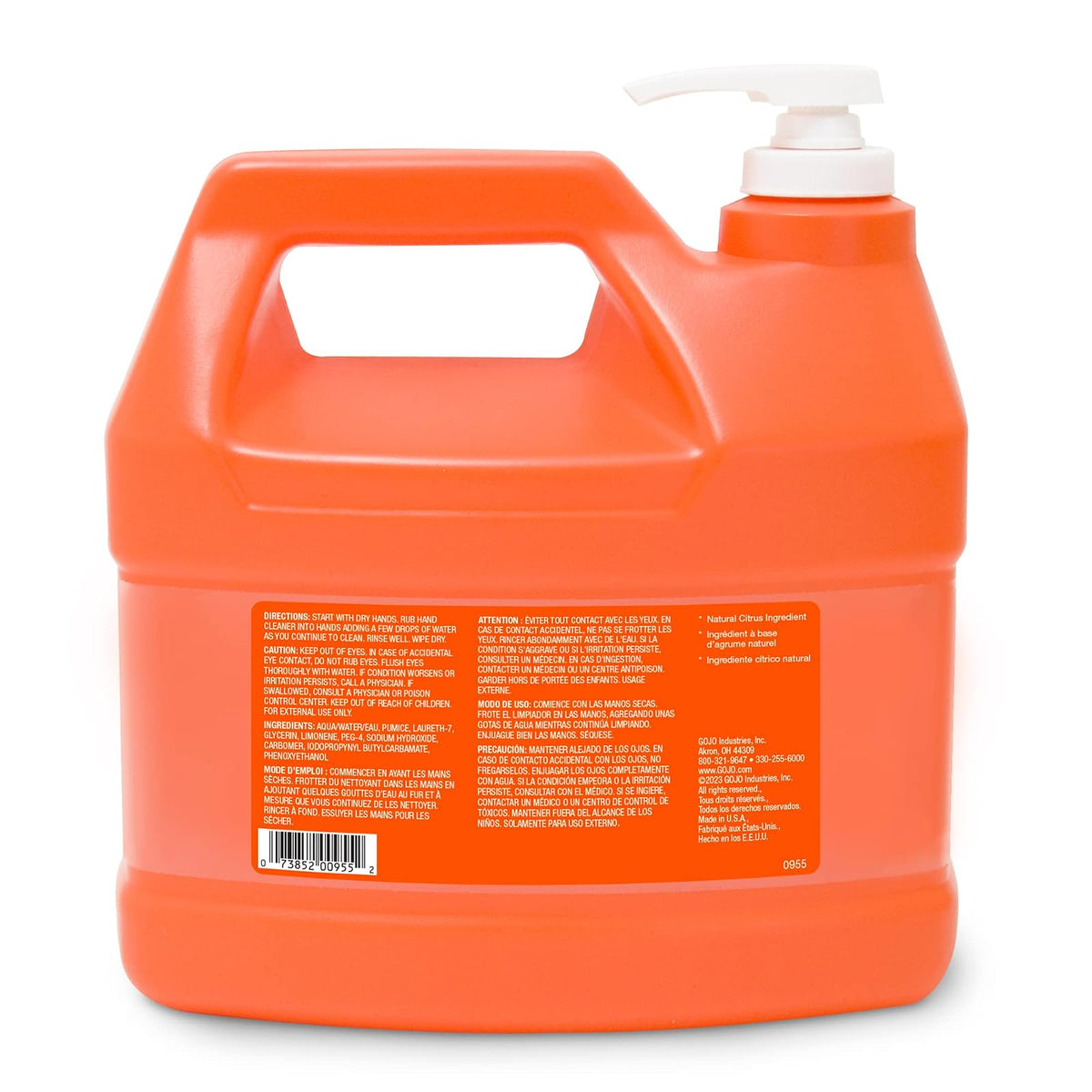 GOJO NATURAL NARANGE 0955-02 Limpiador de manos de loción de acción rápida de 1 galón con botella de bomba de pómez (paquete de 1)