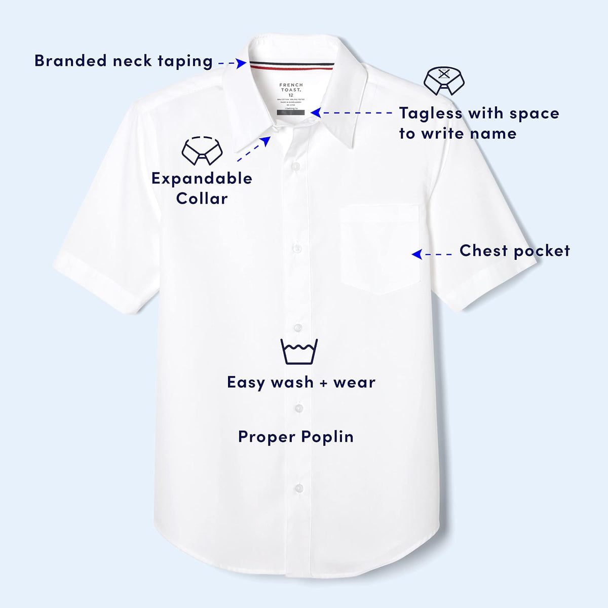 French Toast Boys' Short Sleeve Poplin Dress Shirt