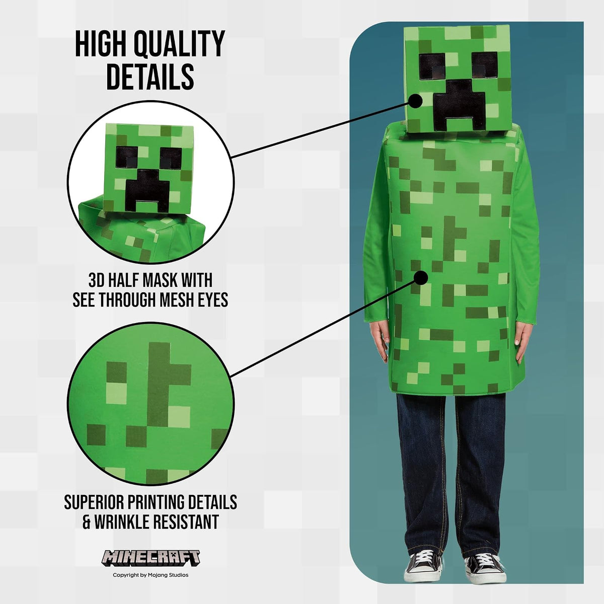 Creeper - Disfraz clásico de Minecraft, Verde, pequeño (4-6)