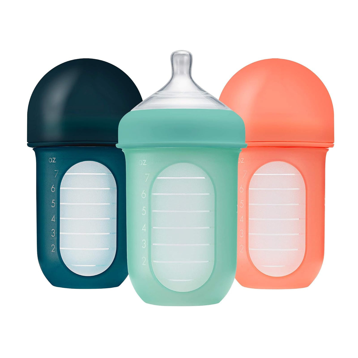 Boon B11341 Botellas reutilizables de silicona para enfermería, 8 onzas, menta (3 unidades), 3 unidades (paquete de 1), menta