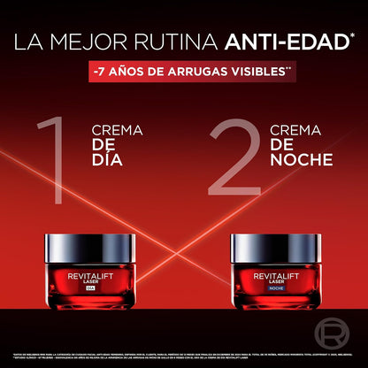 L'Oreal Paris Revitalift Laser Crema de Noche Triple Acción Anti-Edad, Corrige Arrugas, Firmeza, Luminosidad y Unifica el Tono, Pro-Retinol y Vitamina C, 50ml.