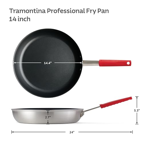 TRAMONTINA - Sartén Profesional, Aluminio de Alto Calibre, Acabado Cepillado, Mango de Acero Inoxidable Siliconado, con Remaches, para Uso Diario, Alta Durabilidad, Tamaño de 36 cm