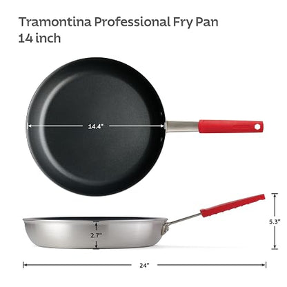 TRAMONTINA - Sartén Profesional, Aluminio de Alto Calibre, Acabado Cepillado, Mango de Acero Inoxidable Siliconado, con Remaches, para Uso Diario, Alta Durabilidad, Tamaño de 36 cm