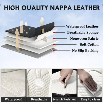 Coverado Fundas de Asiento de Piel, Juego Completo de Fundas de Asiento de Automóvil, Funda de Asiento de Automóvil de Piel de napa Impermeable, Protectores de Asiento de Automóvil, 5 Asientos, Fundas de Asiento
