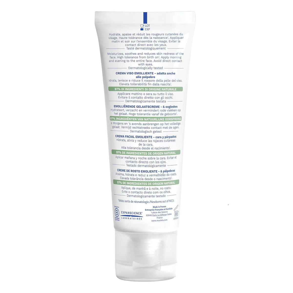 Mustela Stelatopia Emollient Face Cream, for Eczema-Prone Baby Skin, Fragrance-Free, with Natural Avocado Perseose and Ceramides, 1.35 Ounce