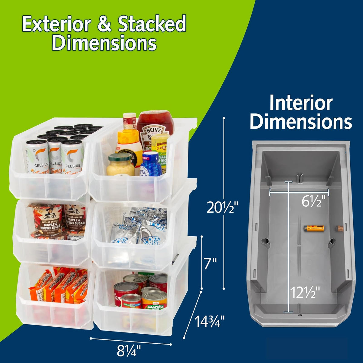 ReadySpace Contenedores de Plástico para Organizar | Grande, 14.8 x 8 x 7 pulgadas, 6-Pack, Apilables, Uso en Clóset, Cocina, Oficina, Cochera, Despensa