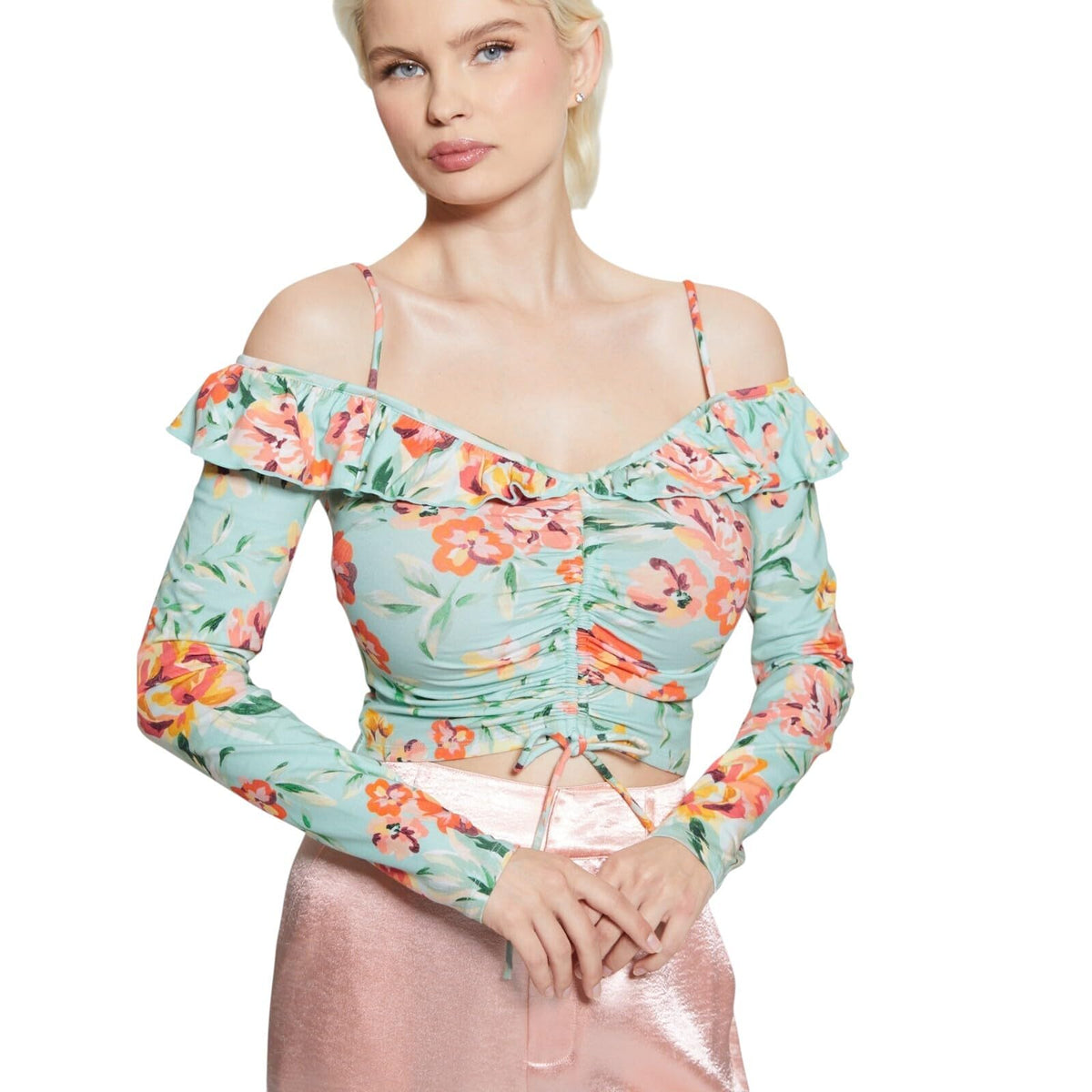 LS Off Shldr Ruffle Shaina Top Guess, Multicolor, L