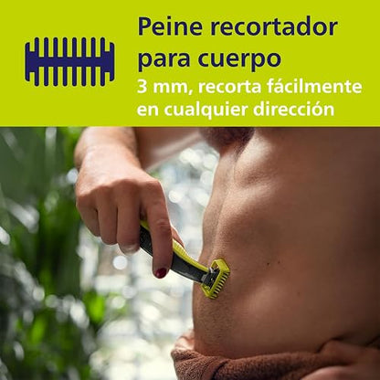 Philips OneBlade Kit de Repuesto con 3 Cuchillas y Accesorios para Cuerpo | Diseñado para cortar el vello, no tu piel | Durabilidad de hasta 4 meses de uso | 5 piezas | QP630/51