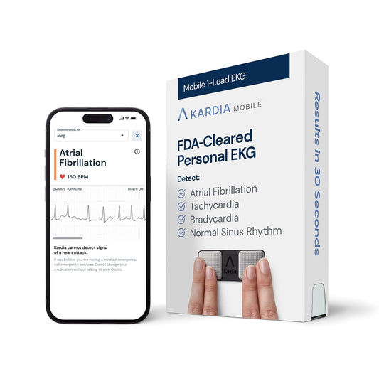 AliveCor® KardiaMobile Monitor ECG | Aprobado por FDA y CE| ECG inalámbrico personal |Funciona con smartphone | Detecta Fibrilación Auricular, Taquicardia y Bradicardia en 30 segundos