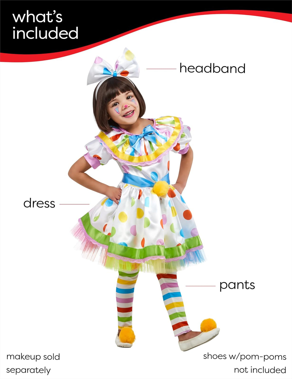 Rubie's - Vestido y pantalones para disfraz de payaso infantil para niña, talla 4T