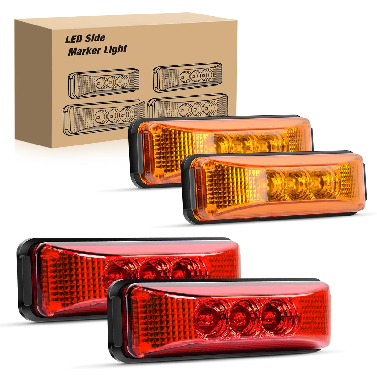 Nilight Luces LED para Remolque TL-33, 10 cm, Indicadoras Laterales, Ámbar/Rojo, Impermeables, 4 Piezas