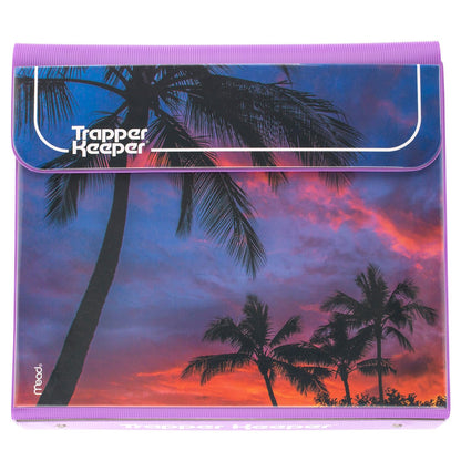 Mead - Carpeta Trapper Keeper, diseño retro, carpeta de 1 pulgada que incluye 2 carpetas y bolsillo adicional, anillos de metal y clip de resorte, almacenamiento seguro, palmeras y material escolar (260038FDE1-ECM)