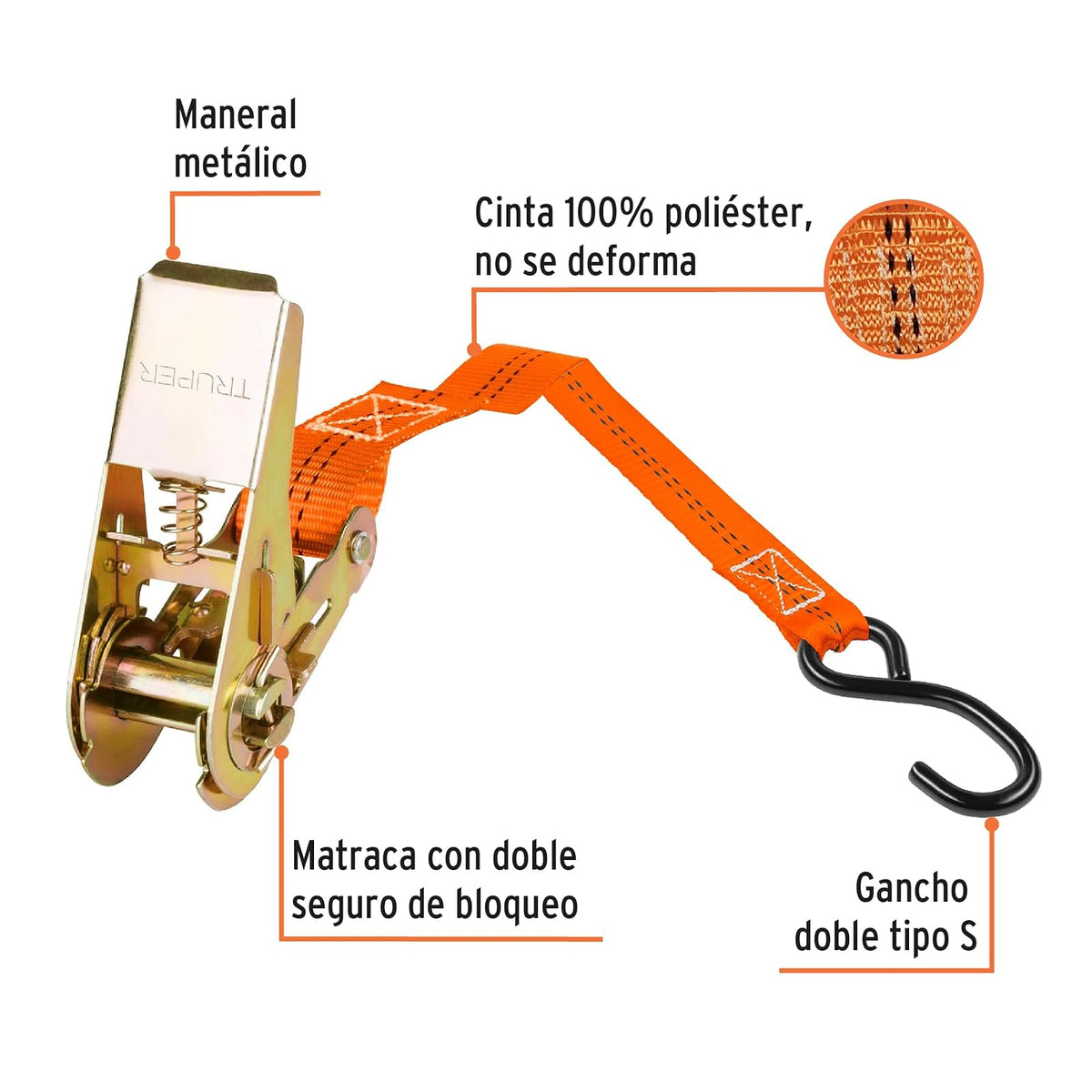 Truper SU-675R4, Juego de 4 sujetadores con matraca carga máxima 675 kg