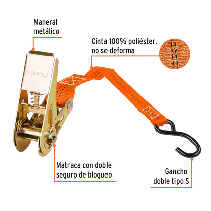 Truper SU-675R4, Juego de 4 sujetadores con matraca carga máxima 675 kg