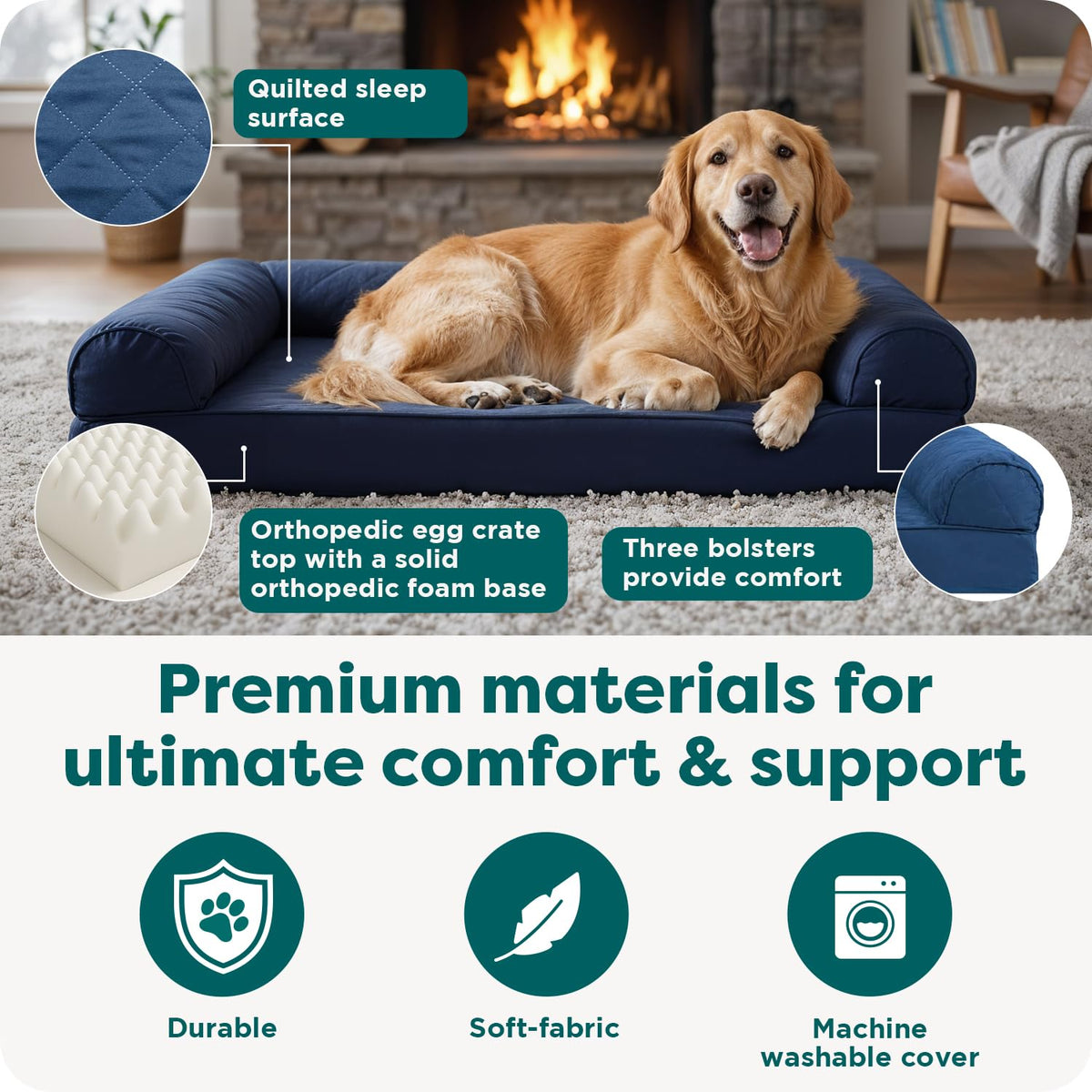 Furhaven Pet - Sofá ortopédico acolchado FurHaven Jumbo para perros y gatos, azul marino