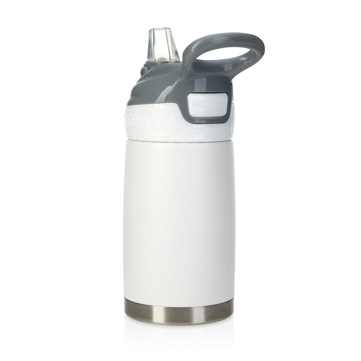 Nuby Thirsty Kids No Spill Flip-It Reflex Stainless Steel Travel Cup, 10 Oz, White