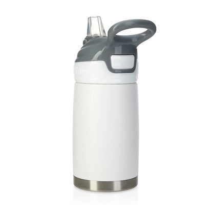 Nuby Thirsty Kids No Spill Flip-It Reflex Stainless Steel Travel Cup, 10 Oz, White